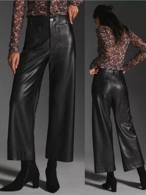 MAEVE Anthropologie The Colette Faux Leather Crop Wide-Leg Pants Size 29